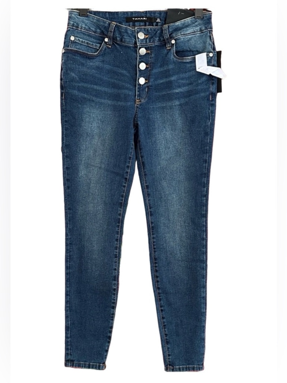 Tahari Amelia Button Fly High Rise Dark Blue Skinny Jeans
